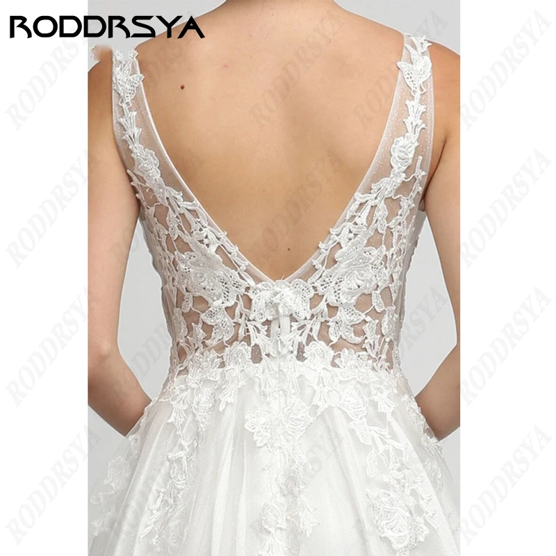 RODDRSYA-vestido De novia romántico con tirantes finos, traje sencillo con cuello en V, sin mangas, tul De ensueño, espalda descubierta vestido De novia romántico con tirantes finos, traje sencillo con cuello en V, sin