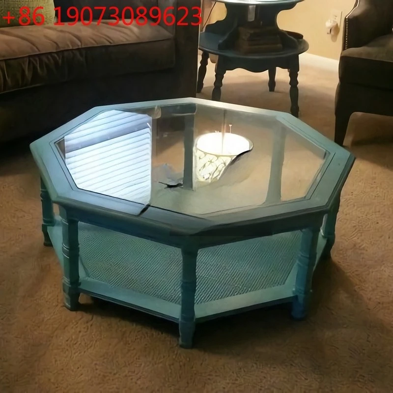 

French Retro Round Coffee Table Simple Living Room Corner Few American Country Polygonal Rattan Tempered Glass Tea Table