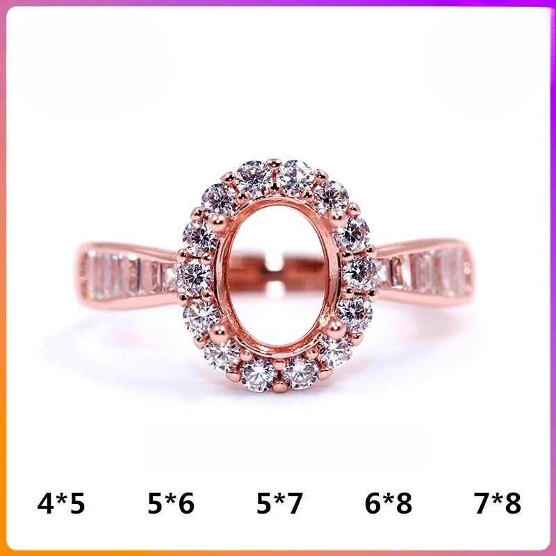 

S925 Sterling Silver Ring Setting Base, Suitable for 4×5mm to 7×8mm Stones, DIY Jewelry Making Blank