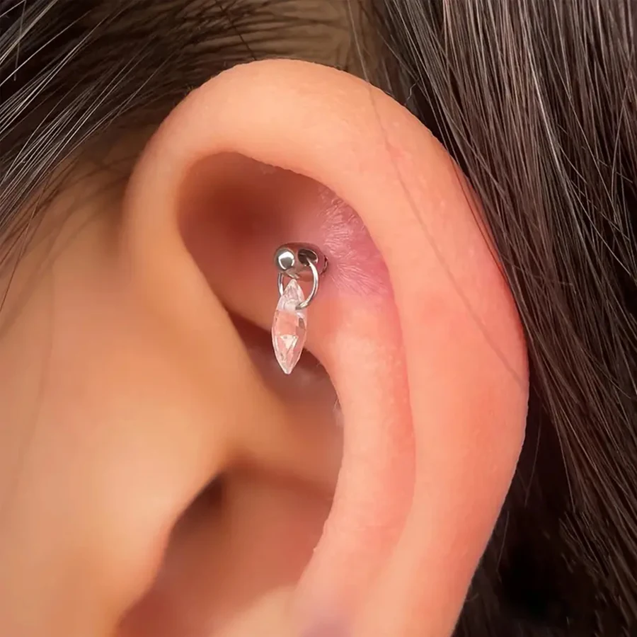 1Pc ASTM F136 Titanium Heart Star Crystal Dangle Cartilage Earrings Labret 16G Screw On Woman Men Ear Tragus Helix Lobe Jewelry
