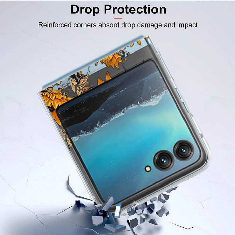 Zonnebloemen Patroon Clear Telefoon Case Voor Motorola Razr 50 40 Ultra Razr 40 Razr 50 Schokbestendige Bumper Transparante Opvouwbare Hard Cover