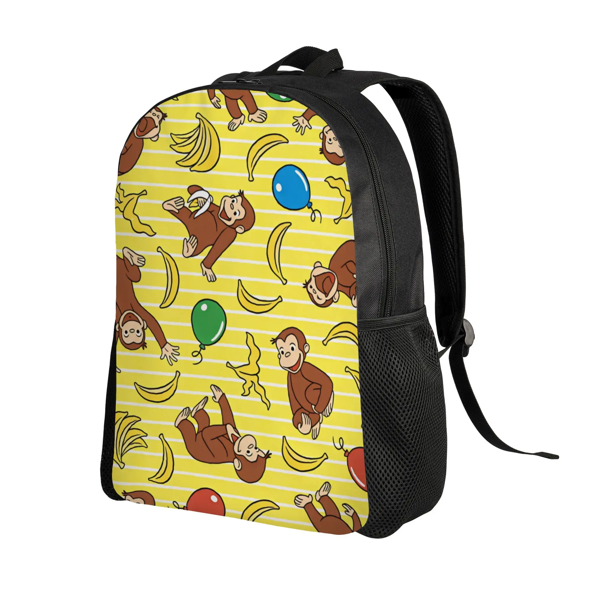 Curious George Banana Balloon Stripe Backpack  Hiking Backpacks Youth Design Breathable School Bags Pretty Rucksack