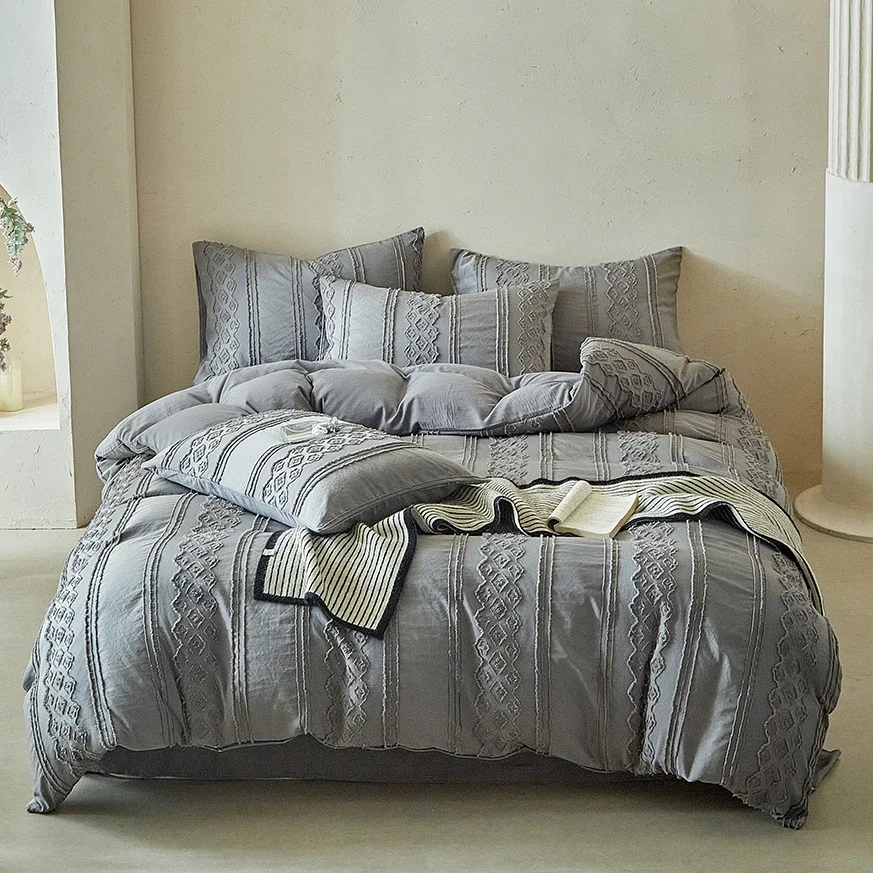 New Bohemia Stripes Cutting Flowers Bedding Set King Soft Comfortable Duvet Cover Set Single Double Blanket Cover Pillowcases