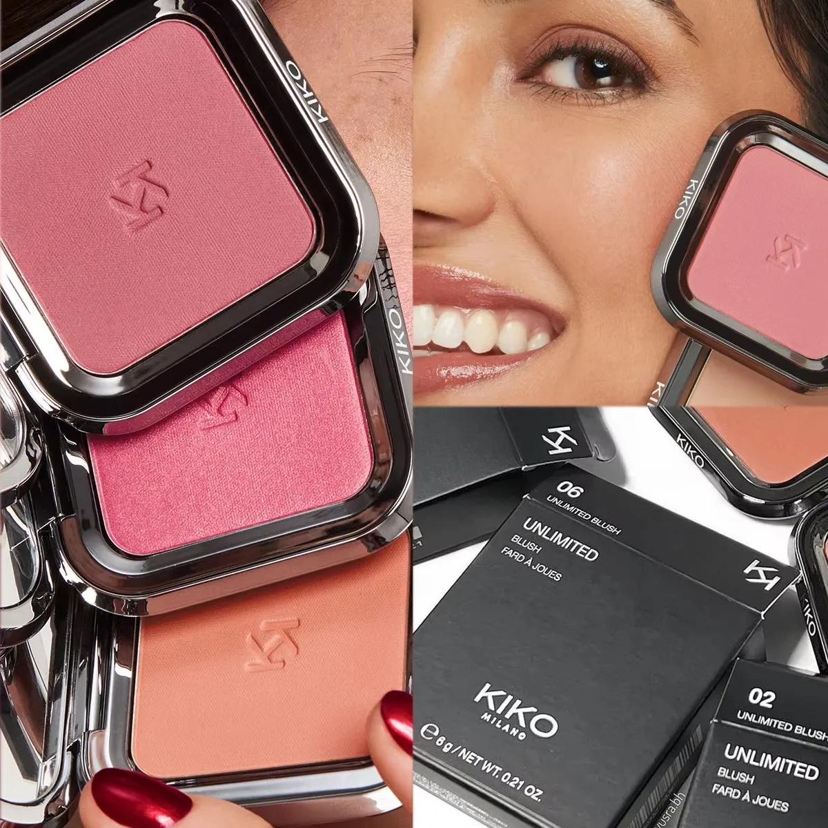 KIKO Unlimited Double Touch 2in1 Lip Gloss Multi-Purpose Cheek Blush Powder Natural Color Rendering Lasting Easy To Apply Color