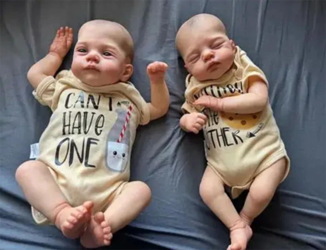 19inch Twins Reborn Doll Kit Lily & Irys, Already Hand Painted with Visible Veins, Soft Touch & Cloth Body