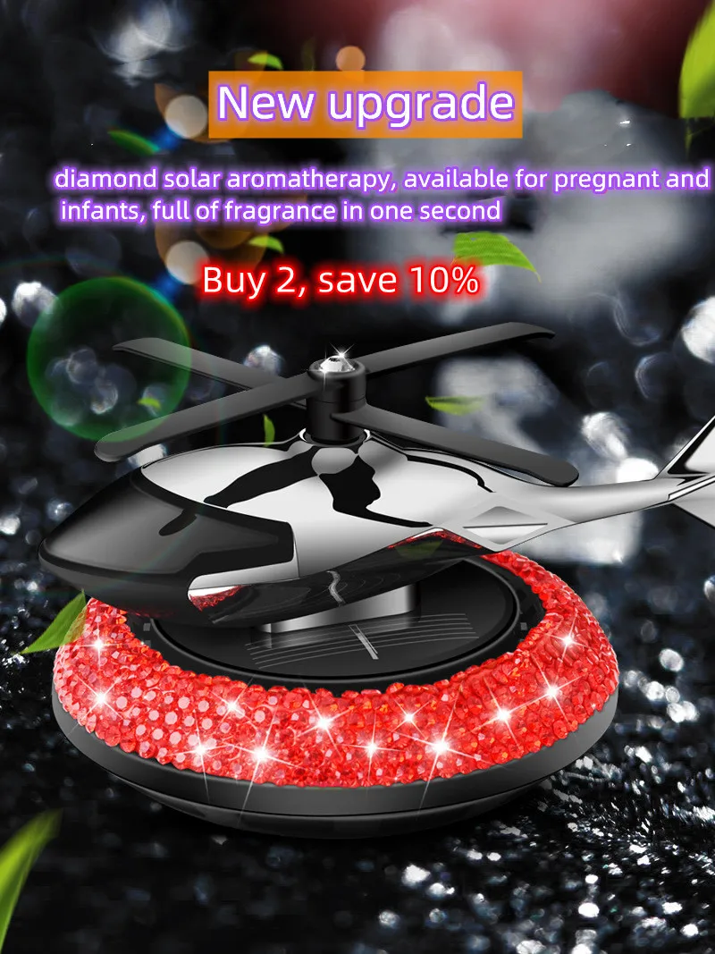 Air freshener car perfume aromatherapy car deodorant fragrance lasting solar diamond-encrusted helicopter 360-degree rotating ca