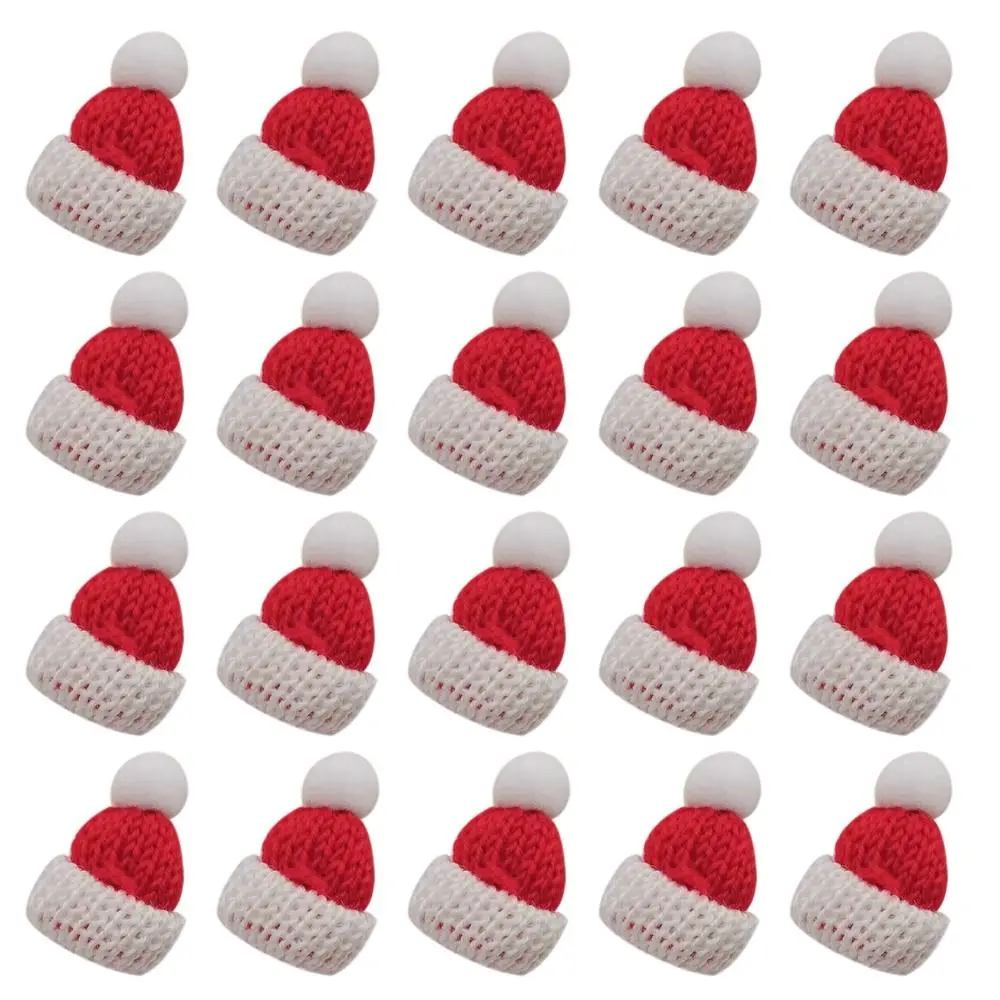 20pcs New Knitting Christmas Hats Christmas Tree Ornaments Handmade Doll Hats Yarn Party Cap Christmas