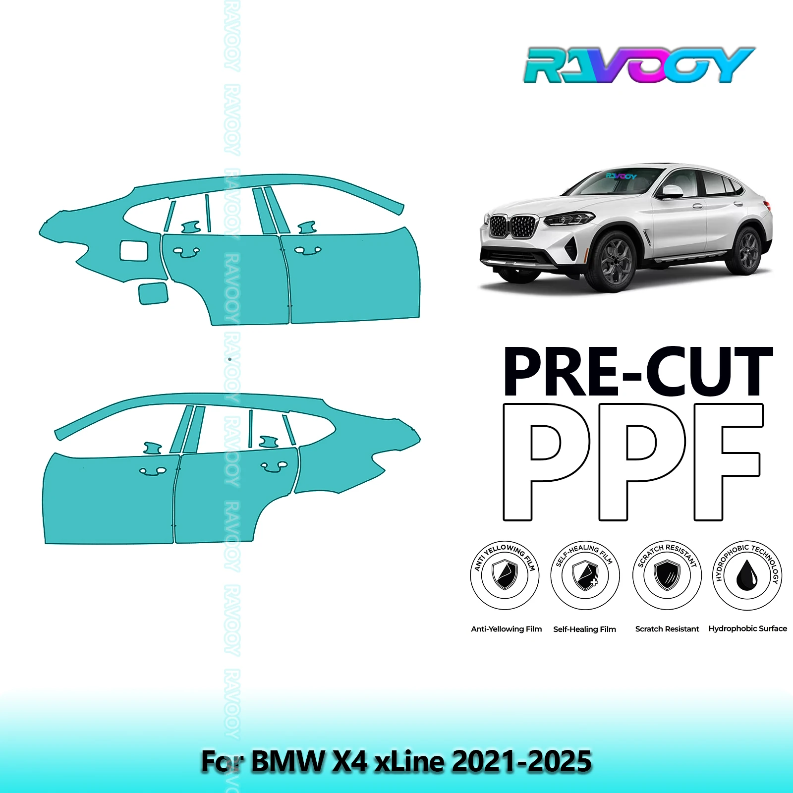

For BMW X4 xLine 2021-2025 8.5mil Clear Matte Pre-Cut PPF Door & A/B Pillar Kit TPU Paint Protection Film Set