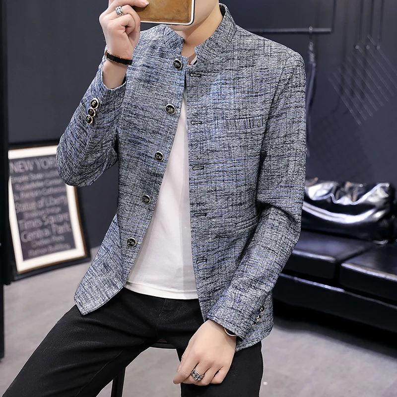 Blazer New Men\'s Fashion Business Gentleman Wedding British Style Work MAO Suit Outdoor Casual Slim Standing Collar Blazer