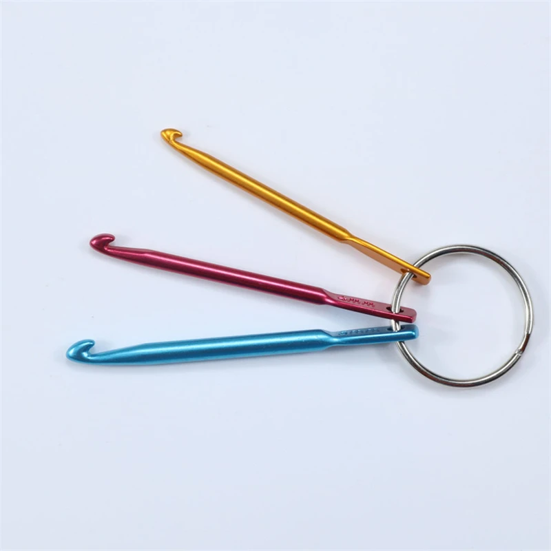 3 Piece Aluminum Keychain Crochet Hooks Multicolour Crafts Tools Hot Mixed Aluminum Knitting Needle Crochet Sewing Tool Key Ring