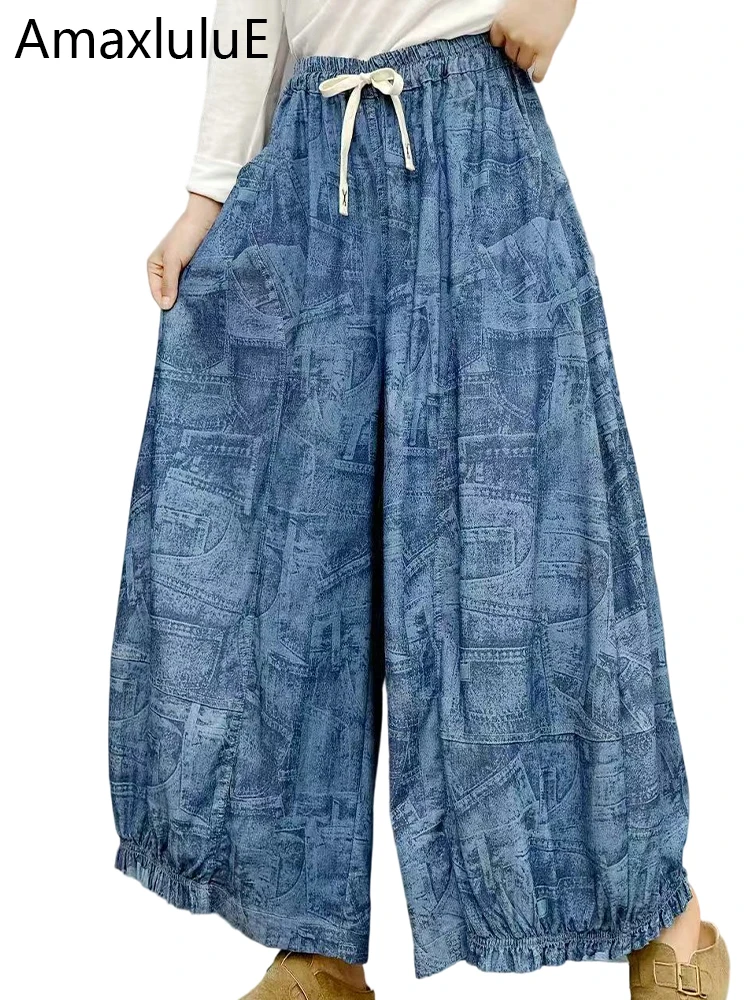 

Amax LuluE 2025 осенние британские джинсы женские классические винтажные свободные модные джинсовые брюки женские широкие брюки для фитнеса с принтом в стиле панк