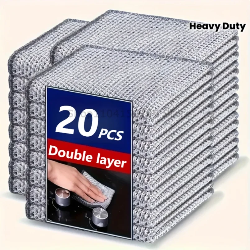 

Thickened Steel Wire Cleaning Cloth Non-Scratch Double-layer Iron Microfiber Mesh Dishrag Washing Pot Rags Kitchen Towel