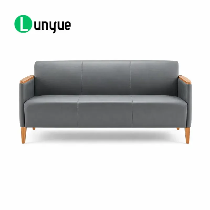 3 Seat Modern Medical Waiting Sofa Dark Grey Leather Waterproof Antibacterial High Density Foam for Hospital Hotel Reception