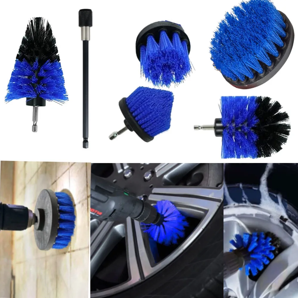 

6 Pcs Drill Brush Attachment Set Multi-function Cleaning Scrub Brush Kit Extended Connecting Rod Car Cleaner Detailing Brush