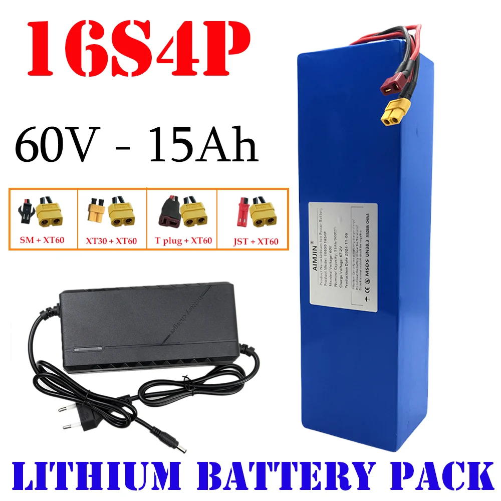 

60V 18650 16S4P 15000mAh Battery Pack 2500W High-power Lithium Battery with Built-in BMS Lithium-ion Battery Pack