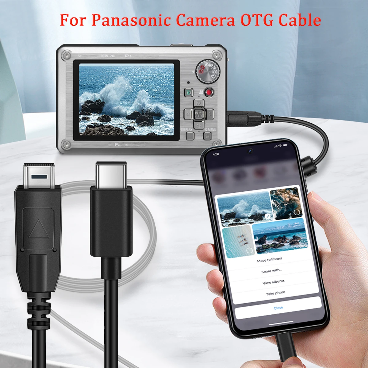 for Panasonic Cameras to Android phone typeC OTG cable for DMC-GH1 GF2 TZ6 TZ10 FT1 FT2 TS2 FX65 ZS3 ZS57 FZ35 FZ45 FZ48 FZ100