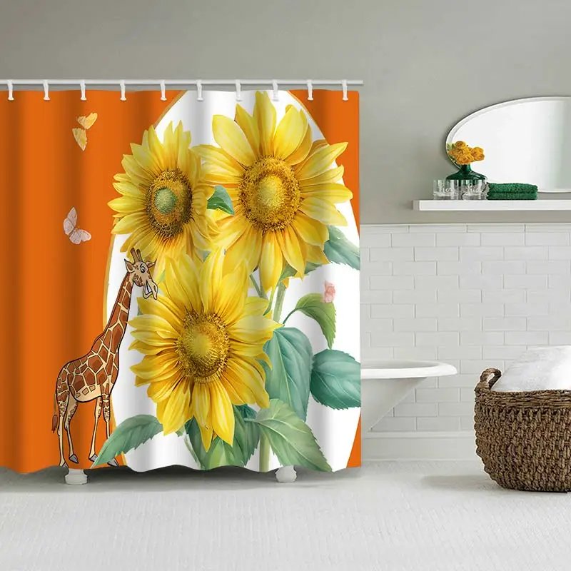 Flowers Bathroom  Shower Curtain Dwarf Waterproof fabric bathroom Curtain With 12 Hooks Sunflower Home Deco Free Ship