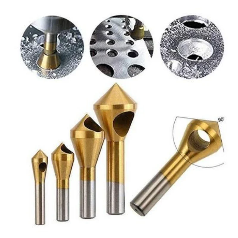 

4pcs Metal Cutting Drill Titanium Coated Countersink Deburring Tool Chamfer Bit Bits Steel Counter Sink Deburring Cutting Drill