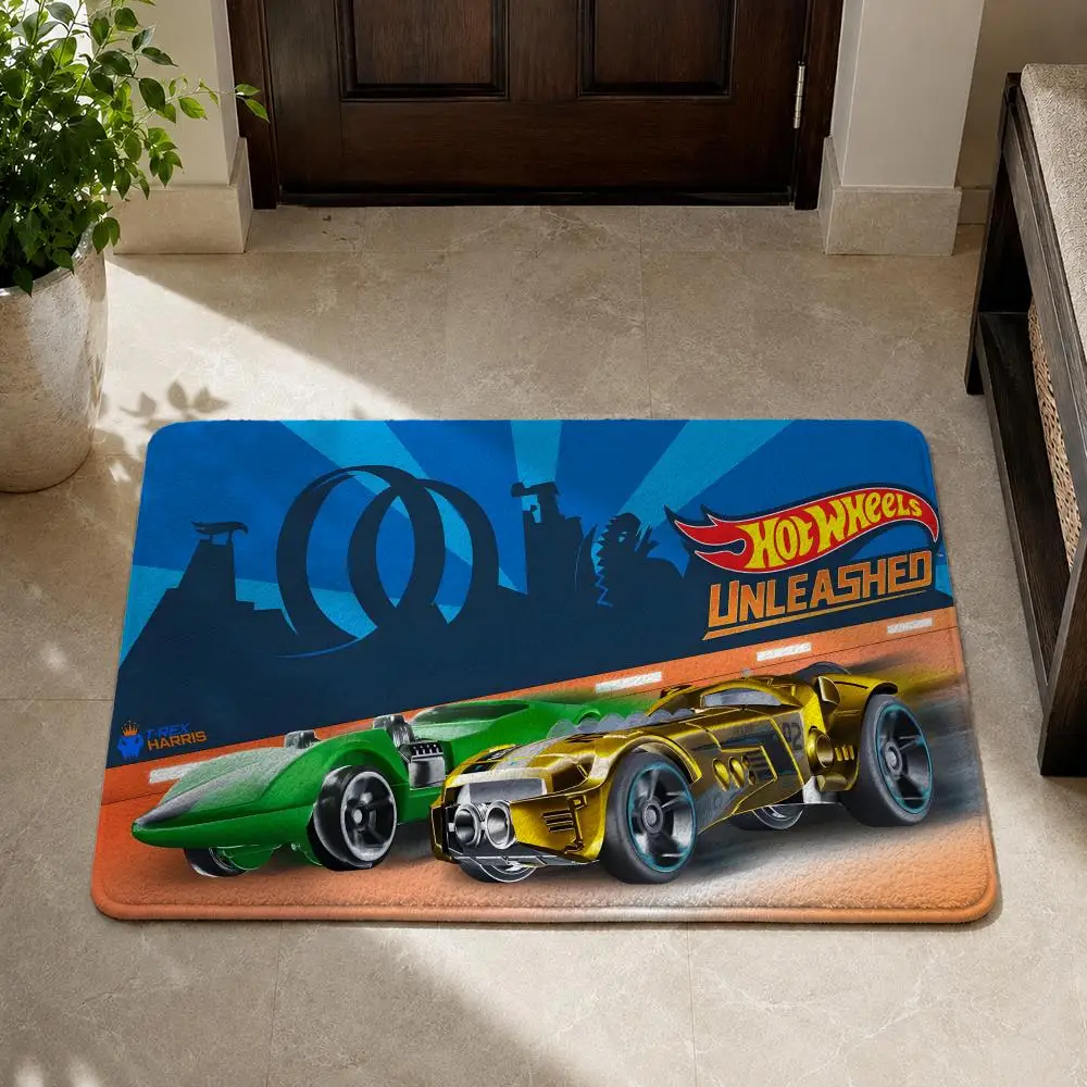 Hot W-Wheels Floor Mat Flannel Rug Non Slip Absorbent Soft Washable for Entryway Hallway Bathroom Kitchen Decor