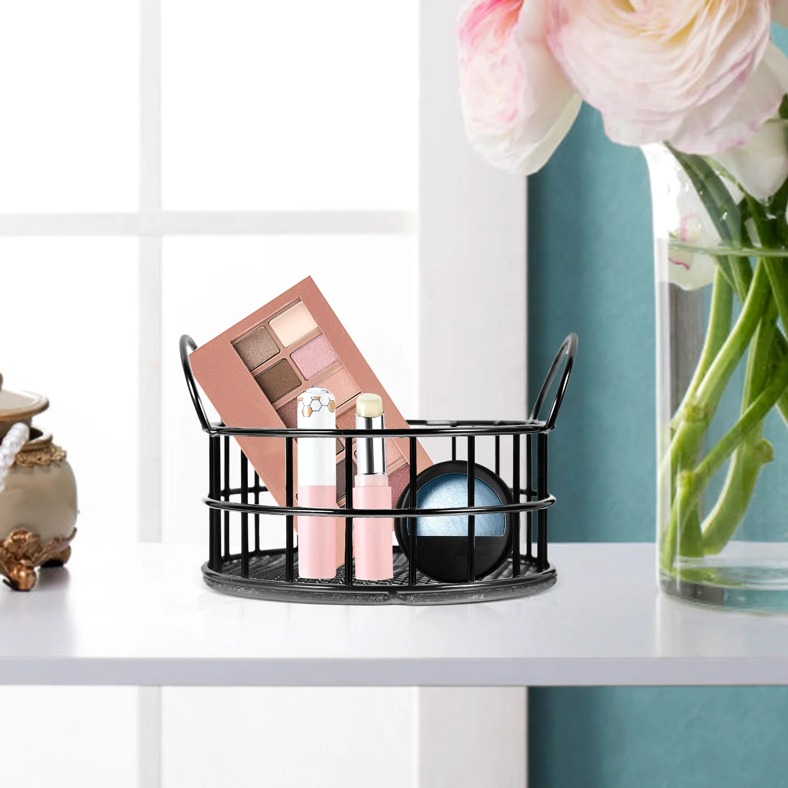 

1Pcs Gold Cat Ear Storage Basket Mini Iron Organizer Box Desktop Makeup Holder Office Supplies