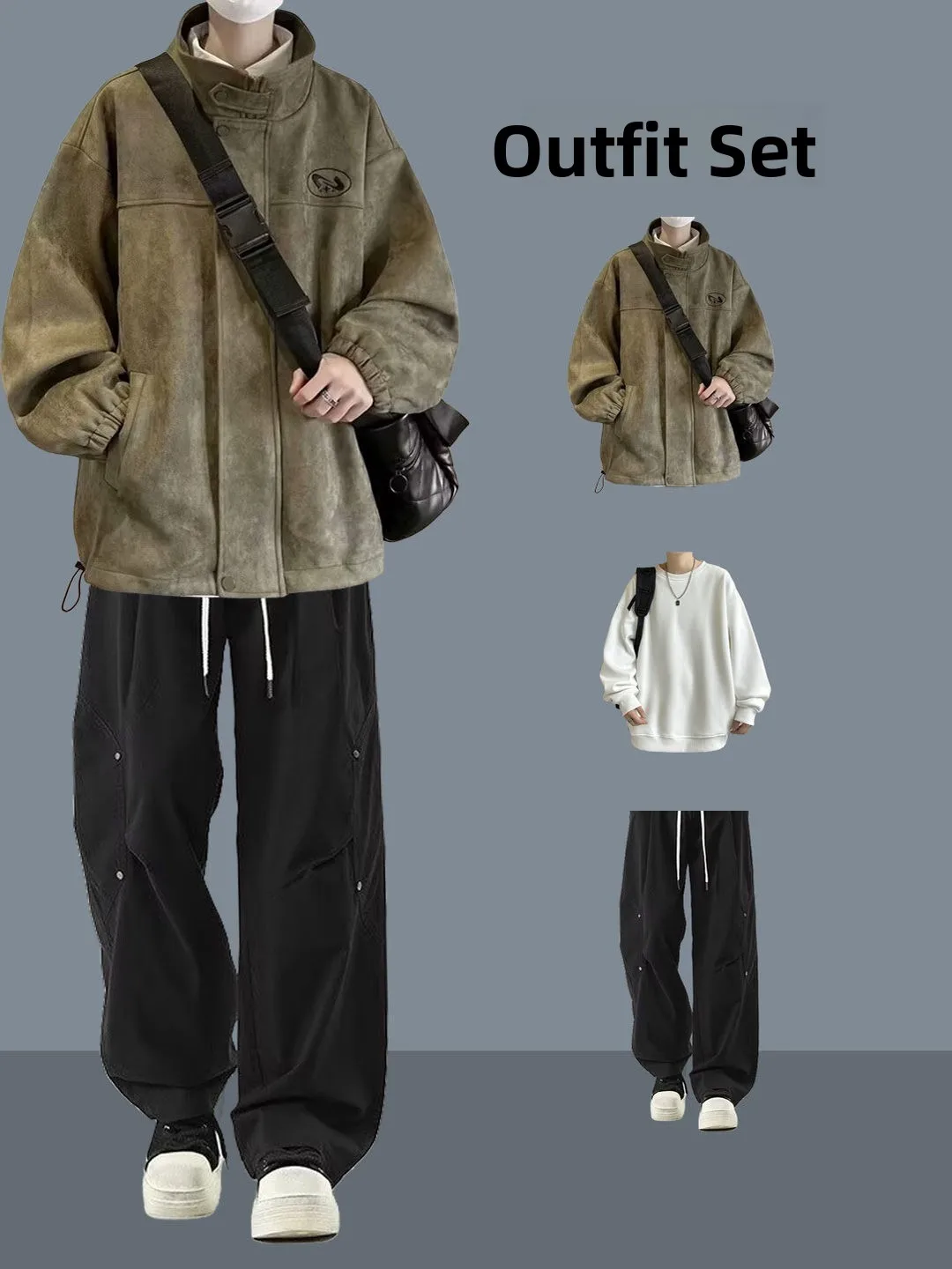 

Men's Suede Jaet Casual Sle Tee-Piece Set Cool And Haome Matched Jaet And Pants Autumn Winter Long Sve Long Pants