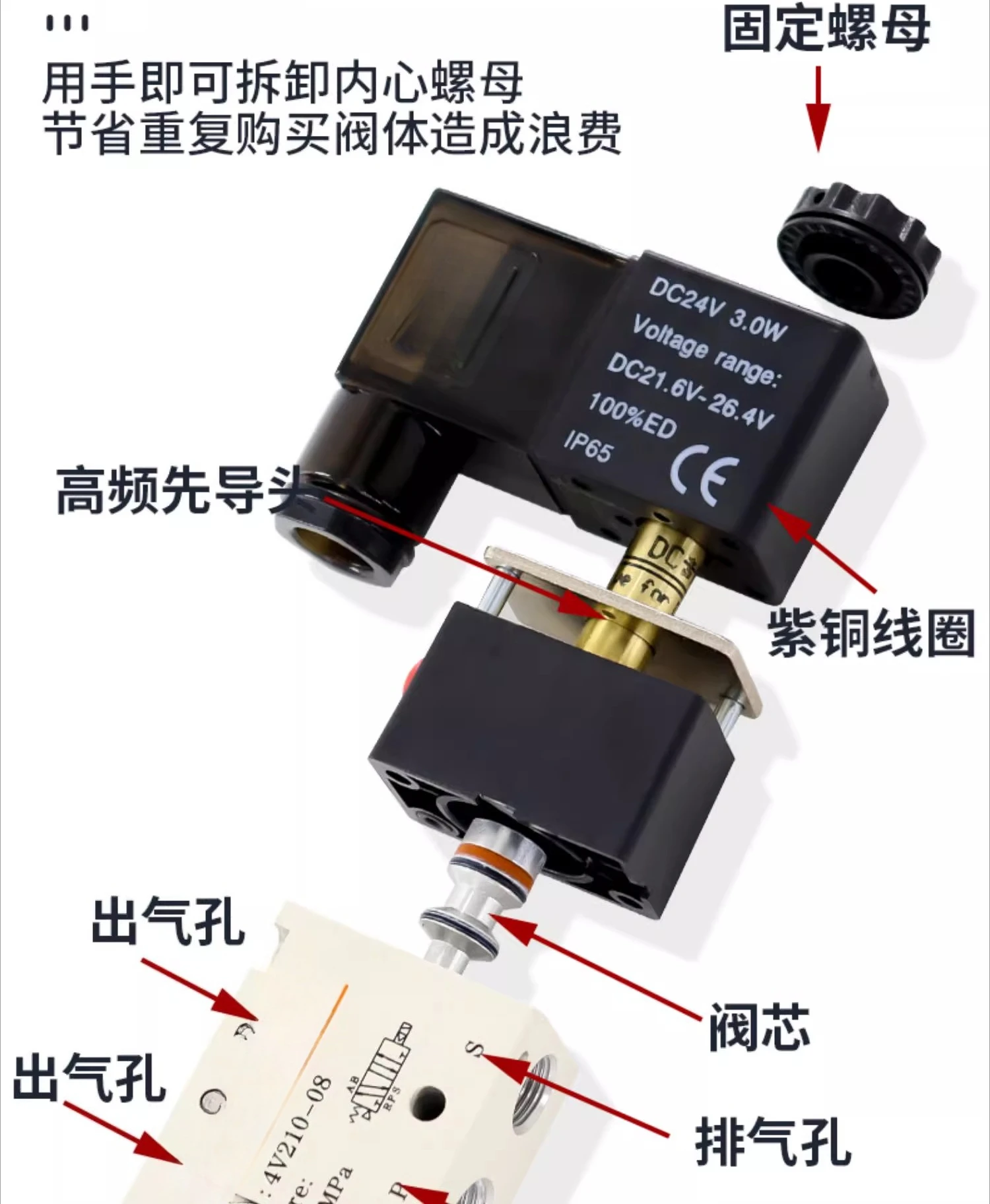 Conjunto de válvula solenoide neumática 4V210-06 DC24V