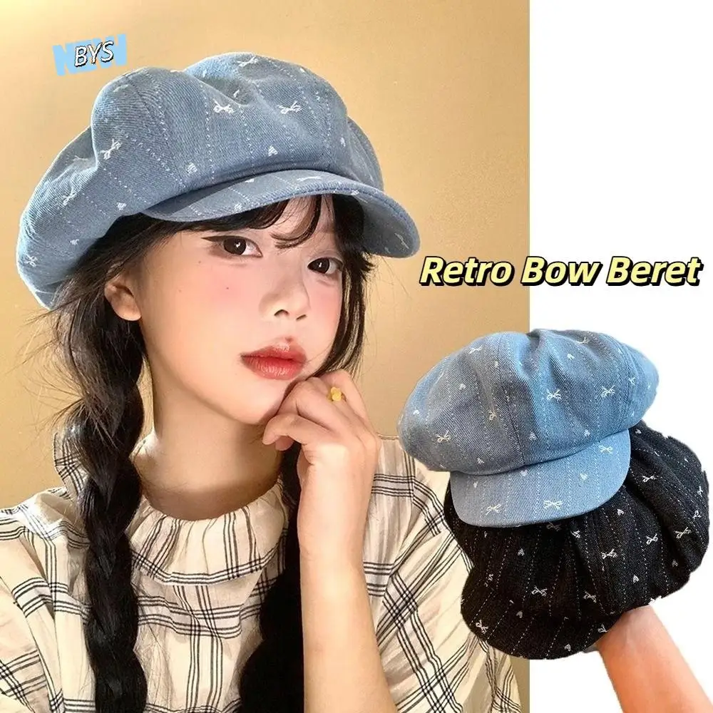 

Ins Vintage Retro Bow Beret Japanese Painter Octagonal Cap Cloud Artist Newsboy Cap Spring and Autumn