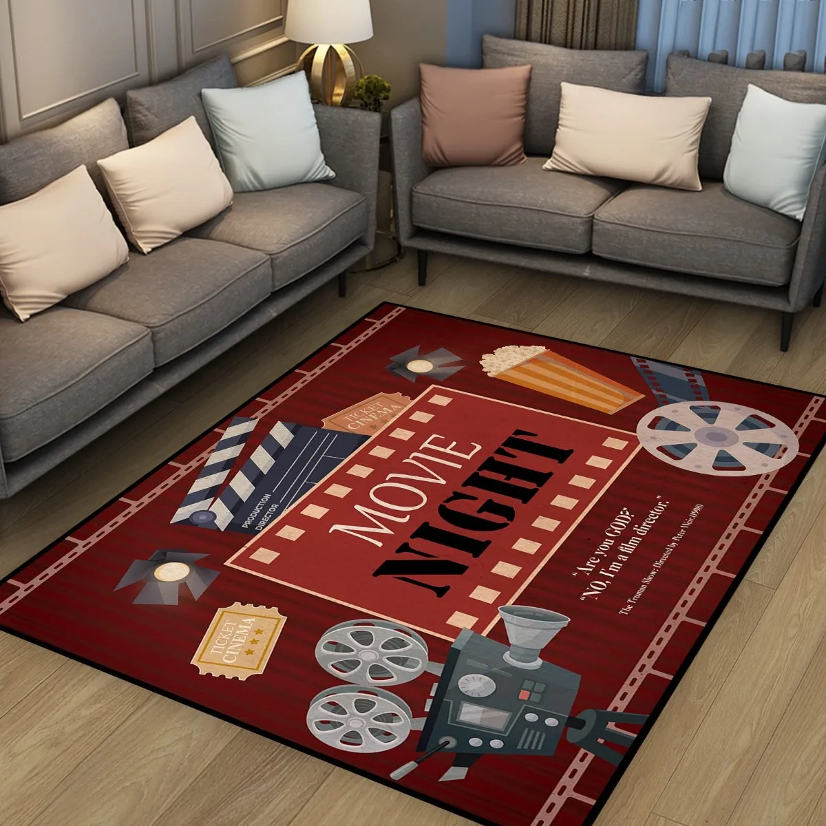 Vintage Cinema Home Movie Theater Modern Area Rugs Soft Floor Mat Non-Slip Carpets Indoor Decorative Living Room Bedroom Doormat