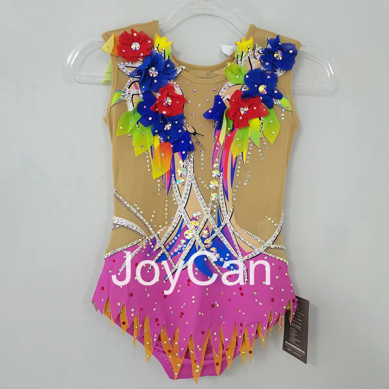 JoyCan Rhthmic Gymnastics Leotards Girls Women Pink Spandex Elegant Dance Wear for Competitiion