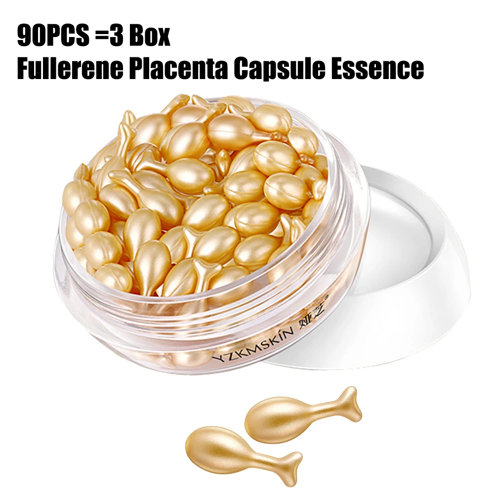 90PCS Hyaluronic Acid Face Serum Fullerene Placenta Capsule Essence Moisturizing Whitening Firming Skin Repair Facial Serum