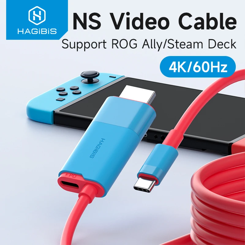 Hagibis Portable TV Dock for Switch/OLED USB C to HDMI-Compatible Cable Adapter 4K60Hz 100W PD for Laptops SteamDeck ROG Ally NS