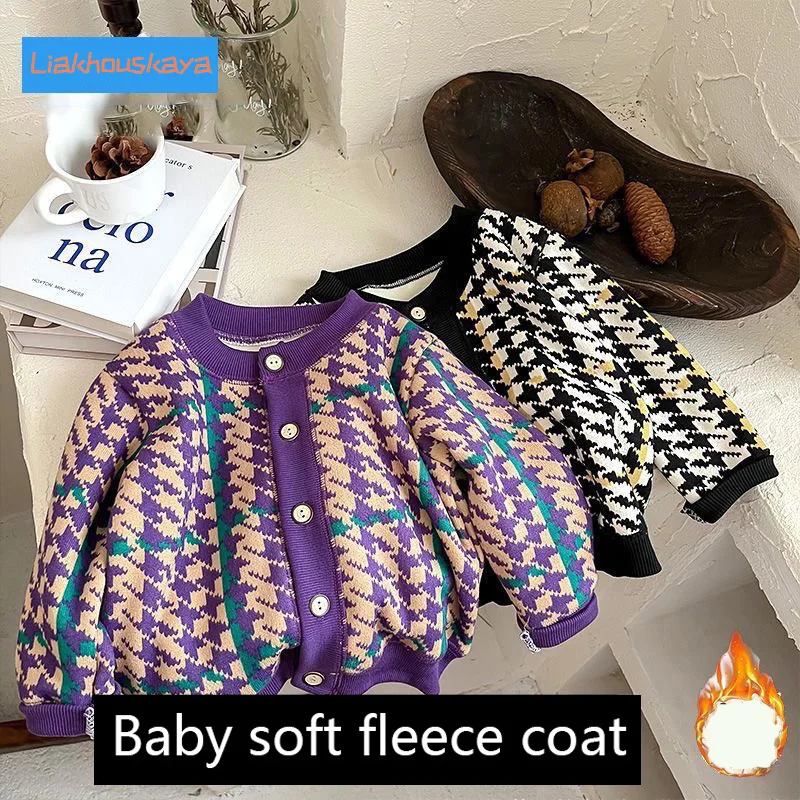 Kids Fleece Lined Sweater Coat Unisex Ins Style Fashion Knitwear Baby Versatile Trendy Knitted Top Class A Soft Warm Outerwear