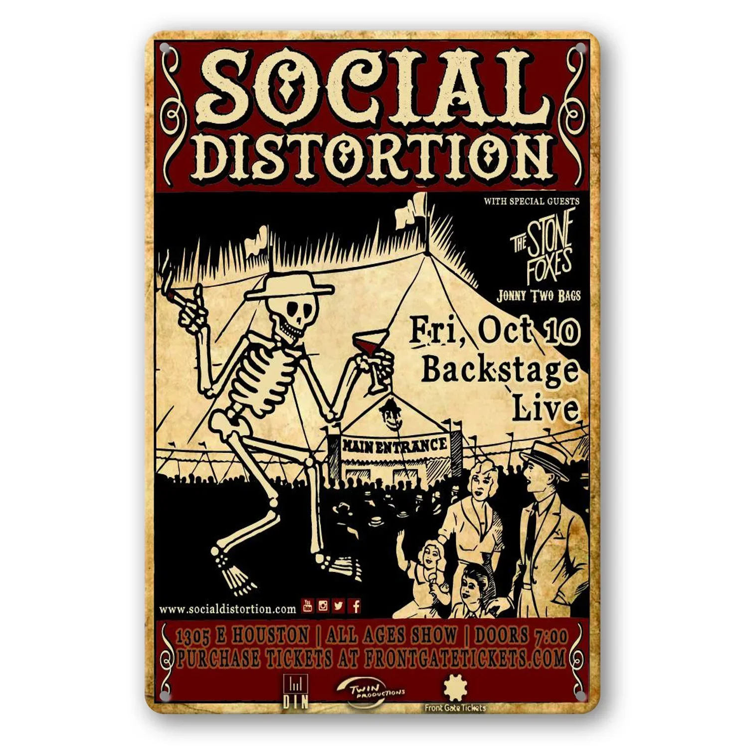 Distorção social pintura de ferro cartaz de parede metal banda vintage retro garagem placa decoração escritório hotel café bar 8x1 2 Polegada