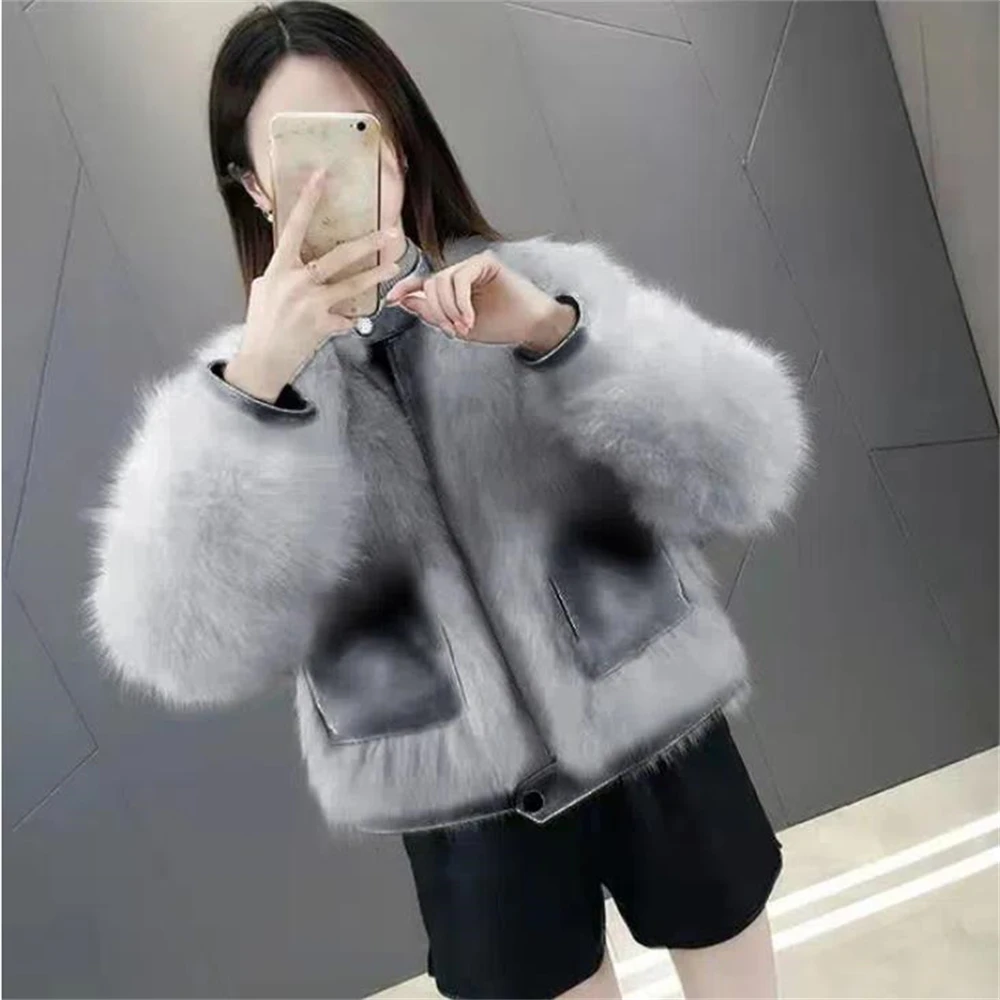 

Elegant Plush Fur Coats Outerwear Overcoat Mink Fur Thick Warm Fur Coat Winter Fashion Faux Fur Jacket Fluffy Spring