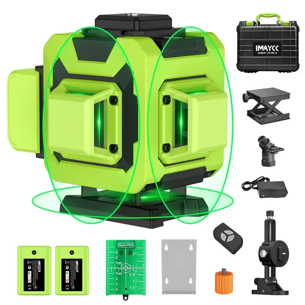 Green Beam 12 Line Laser Level 360 Degree Self Leveling 3x360 3D Cross Line Lazer Level with Remote Control