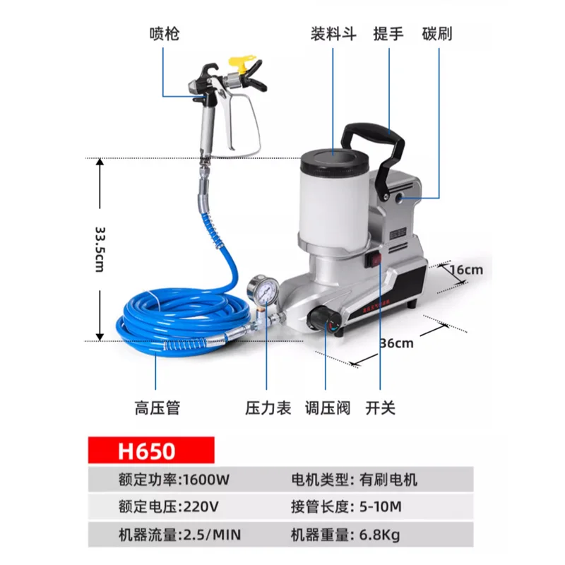 Portable electric high-pressure airless sprayer latex paint household multi-functional small paint sprayer