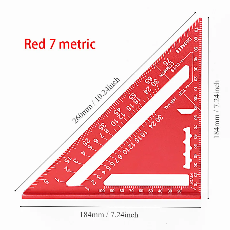 7/12 Zoll Aluminium-Dreieckslineal, Tischler-Messlayout-Werkzeug, quadratischer und metrischer/impernischer Winkelmesser für die Holzbearbeitung – Detail 14