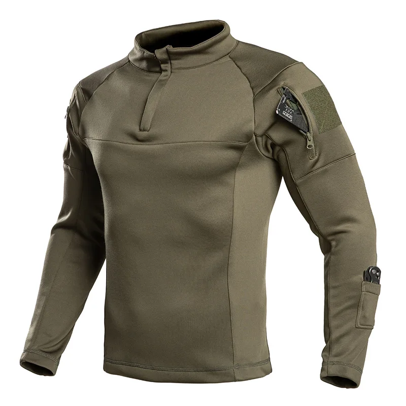 Men G4 Fleece Lined Tactical Frog Shirt Winter Stand Collar Long Sleeve Half Zip Top Outdoor CS Training Combat Shirt