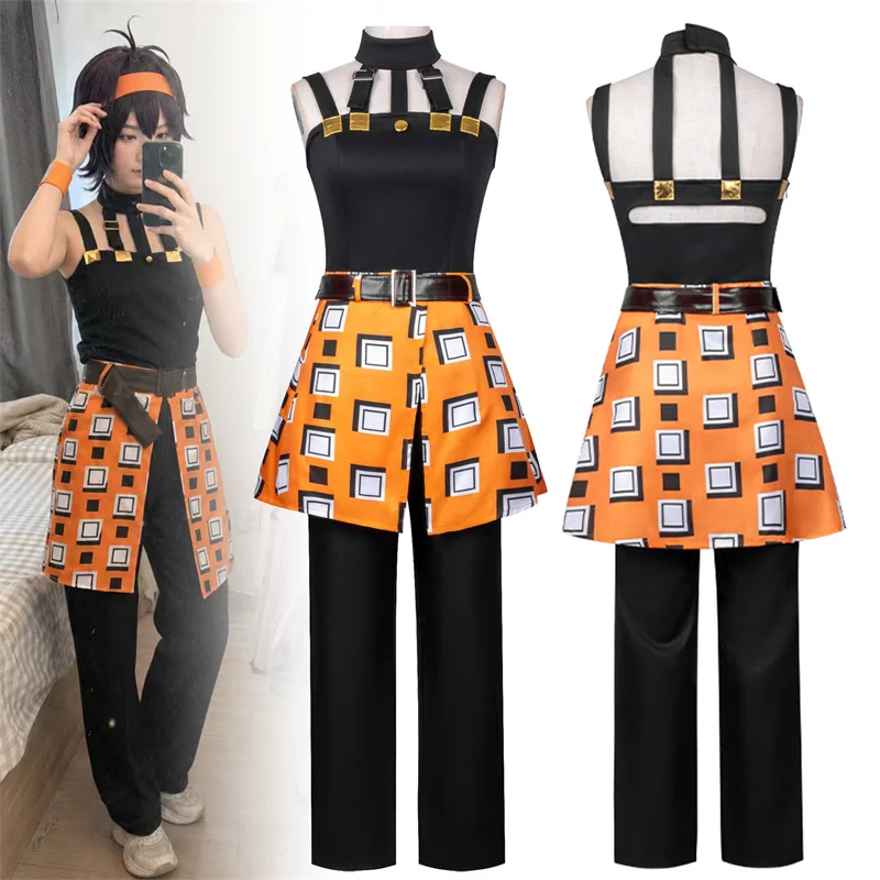 Anime JOJO Narancia Ghirga Cosplay Adult Top Skirt Pants Belt Full Set Costume Uniform Halloween Role Play Party Carnival Outfit