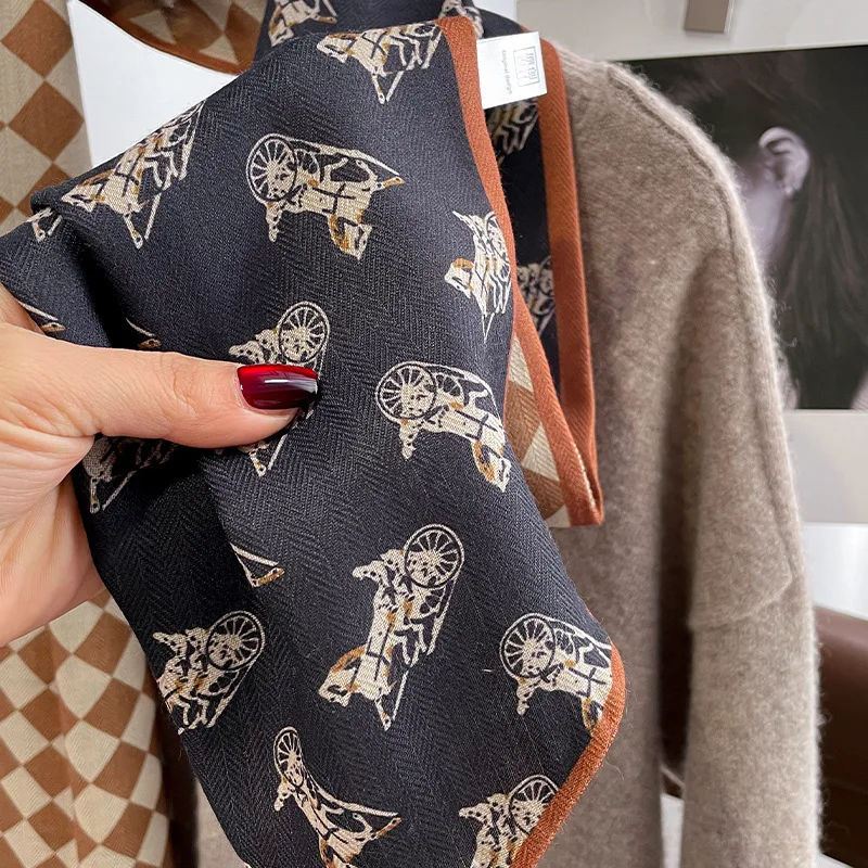 Bufanda de lana de seda de imitación de doble capa de doble cara Premium, Esquina oblicua larga, serpentina grande de invierno para mujer, versátil