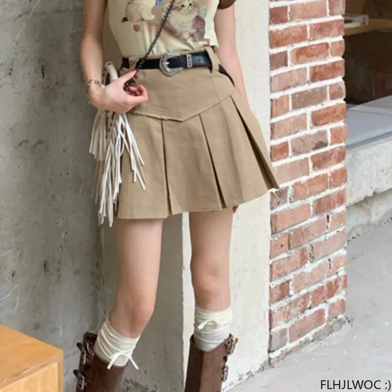 

Chic Japan Girls Korea Style Cute Sweet Women Formal High Waist A Line Belt Pleated Mini Short Skirts