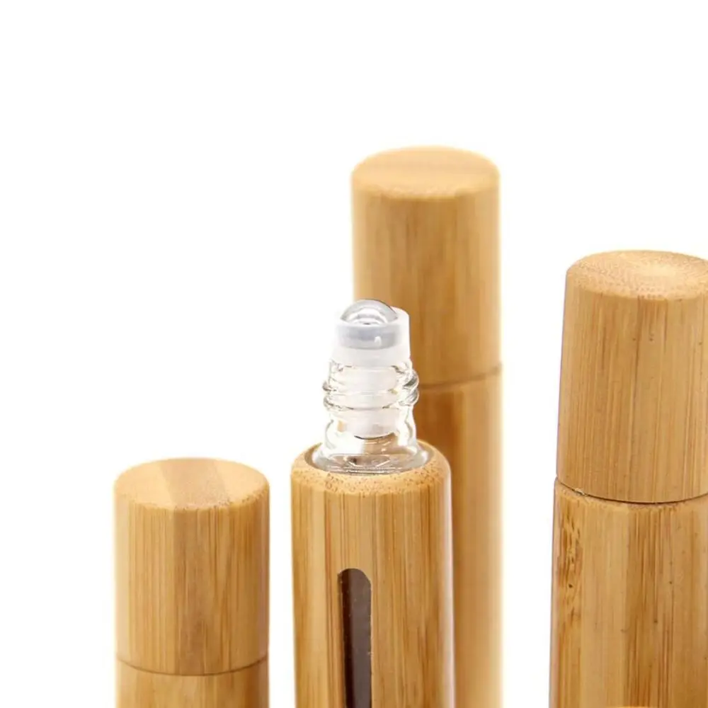 3/5/10ml Bamboo Perfume Bottle Empty Tube Mini Essential Oil Roller Bottle Steel Roller Ball Bottom Filling Spray Bottle