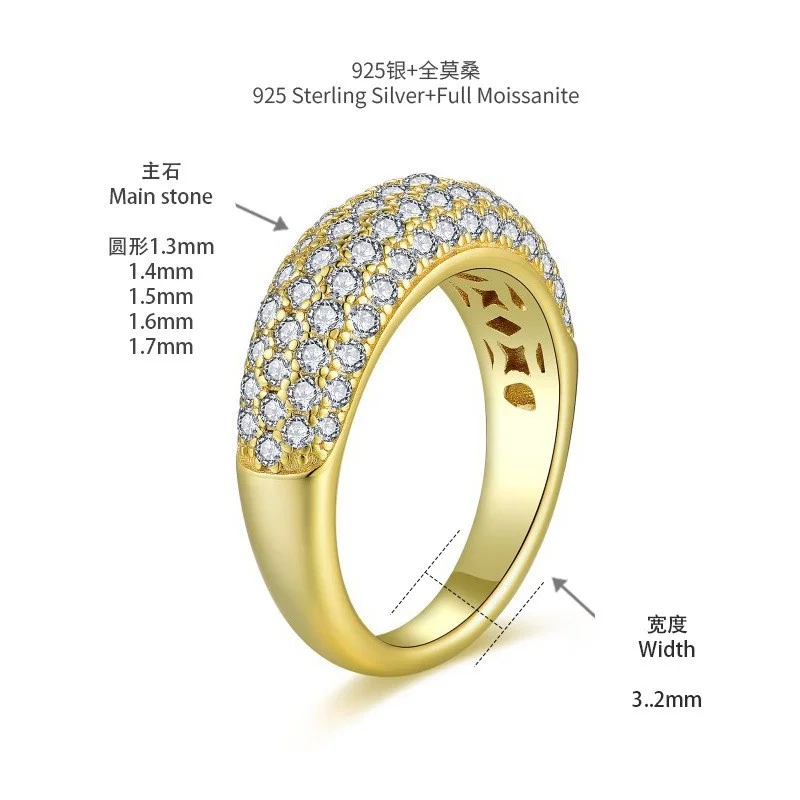 

ZFSILVER Silver s925 Fashion Fine Trendy Luxury Moissanite Design Half Row Arc Ring For Charms Women Party Jewelry Gifts R3-0630