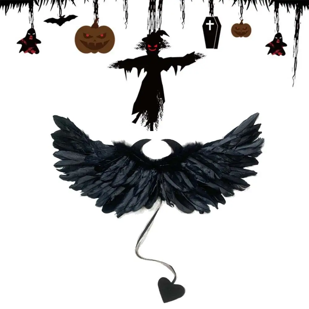 Accesorios elegantes para Cosplay, ala de plumas de Ángel, cola de amor, cuerno malvado, ala de plumas de diablo, accesorios para fotos de Halloween para hombres