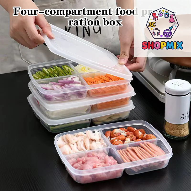 4 Grids Food Fruit Storage Box Portable Compartment Refrigerator Freezer Organizers Sub-Packed Meat Onion Ginger Clear Crisper