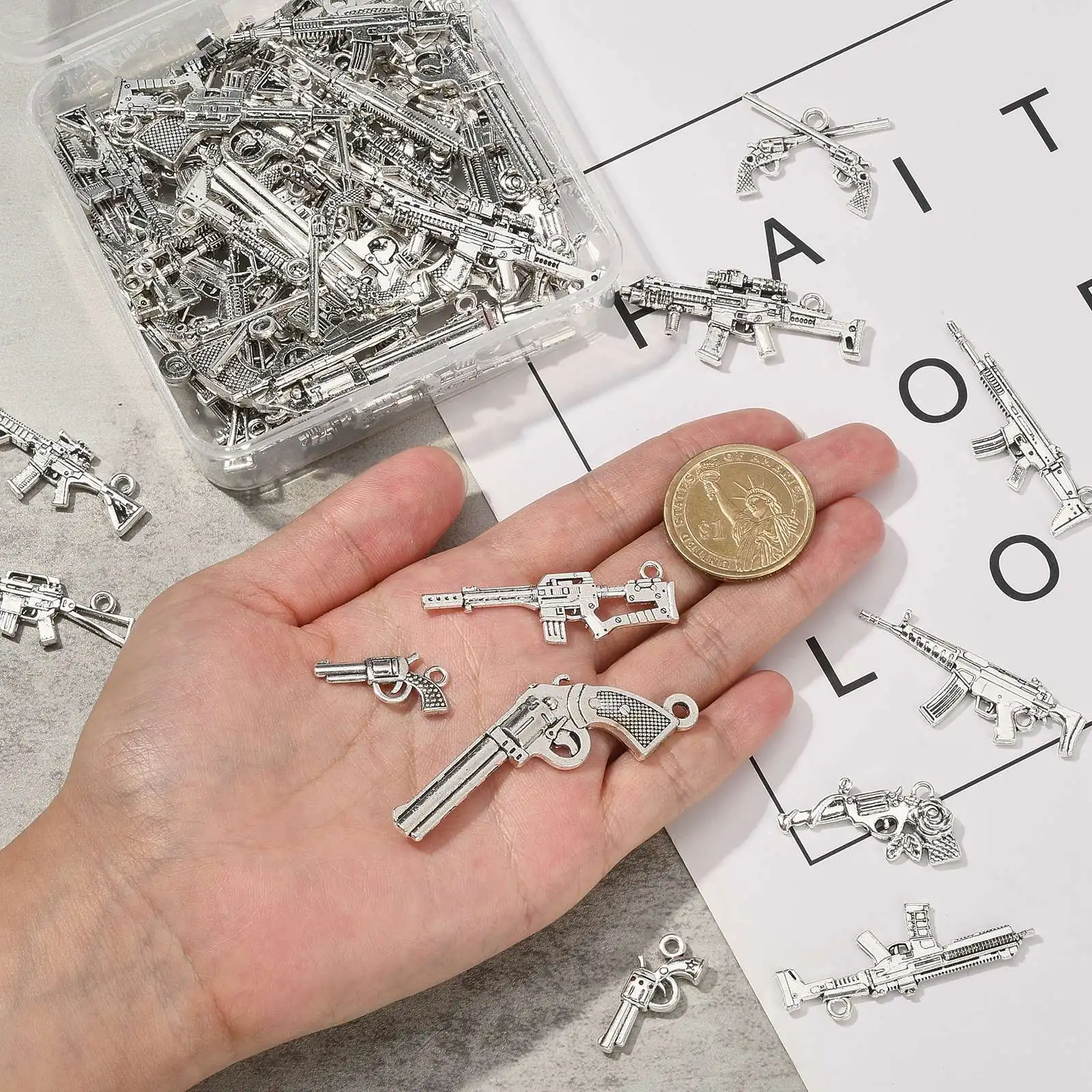 PandaHall 90 Stück Tibetische Gewehr-Anhänger Vintage Maschinengewehr-Charms für Schmuckherstellung und Armband-Zubehör – Detail 4