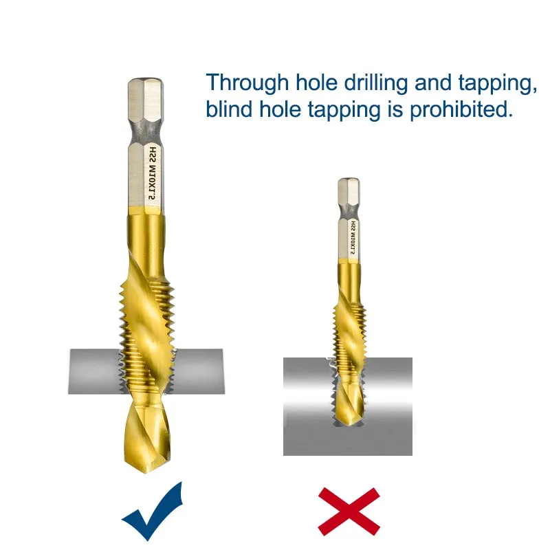 XCAN Taps Combined Tap and Drill Set HSS Hex Shank Metric Tap Machine Plug Tap Thread Tap Drill Hand Tools M3 M4 M5 M6 M8 10 M12