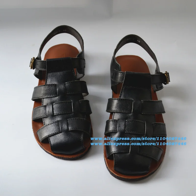 

Cross Weaved Roman Sandals Hollow Round Toe Buckle Strap Men Shoes Wear-Resistant Trendy Luxury Handmade Summer Men's Shoes
