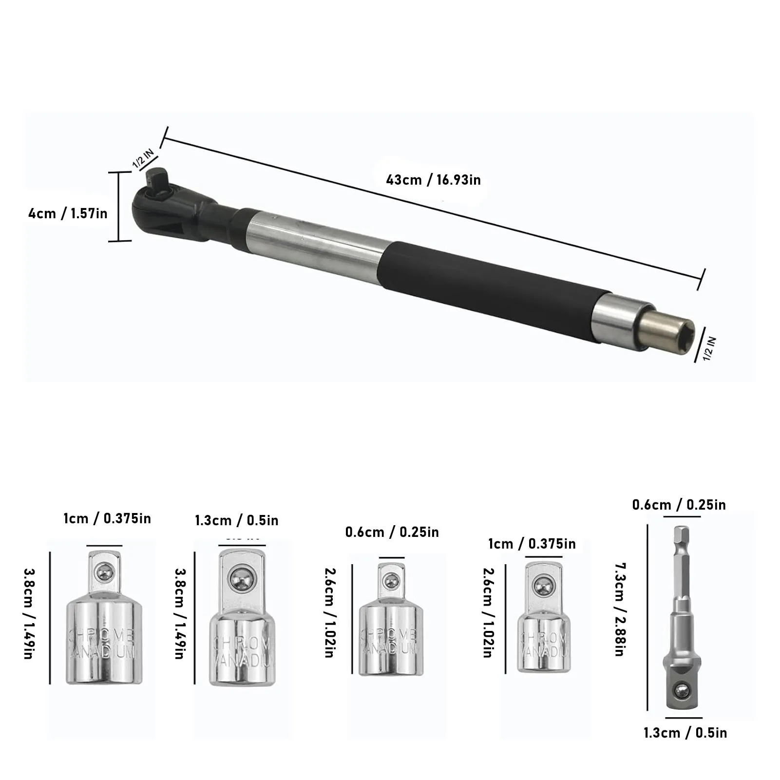 Clé d'extension décalée avec 4 adaptateurs et adaptateur de perceuse électrique de 1/2 pouces, jeu de clés à douille multifonctions