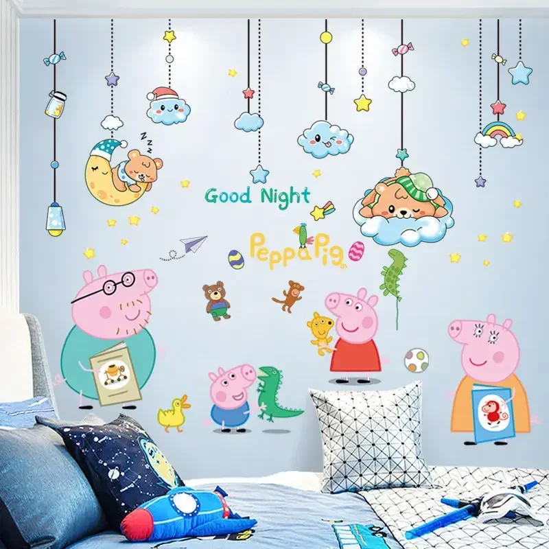 Kawaii Cartoon Peppa Pig Sticker Kinderkamer Muursticker Slaapkamer Decoratie Leuke Sticker Behang